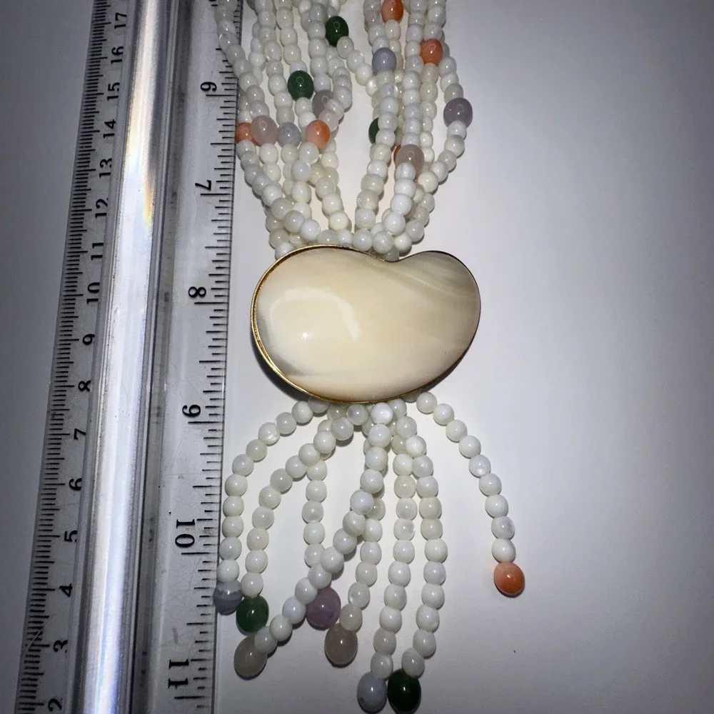Quartz‎ Jade Shell Necklace Purple Green Beaded Multi strand Pendant Tassel